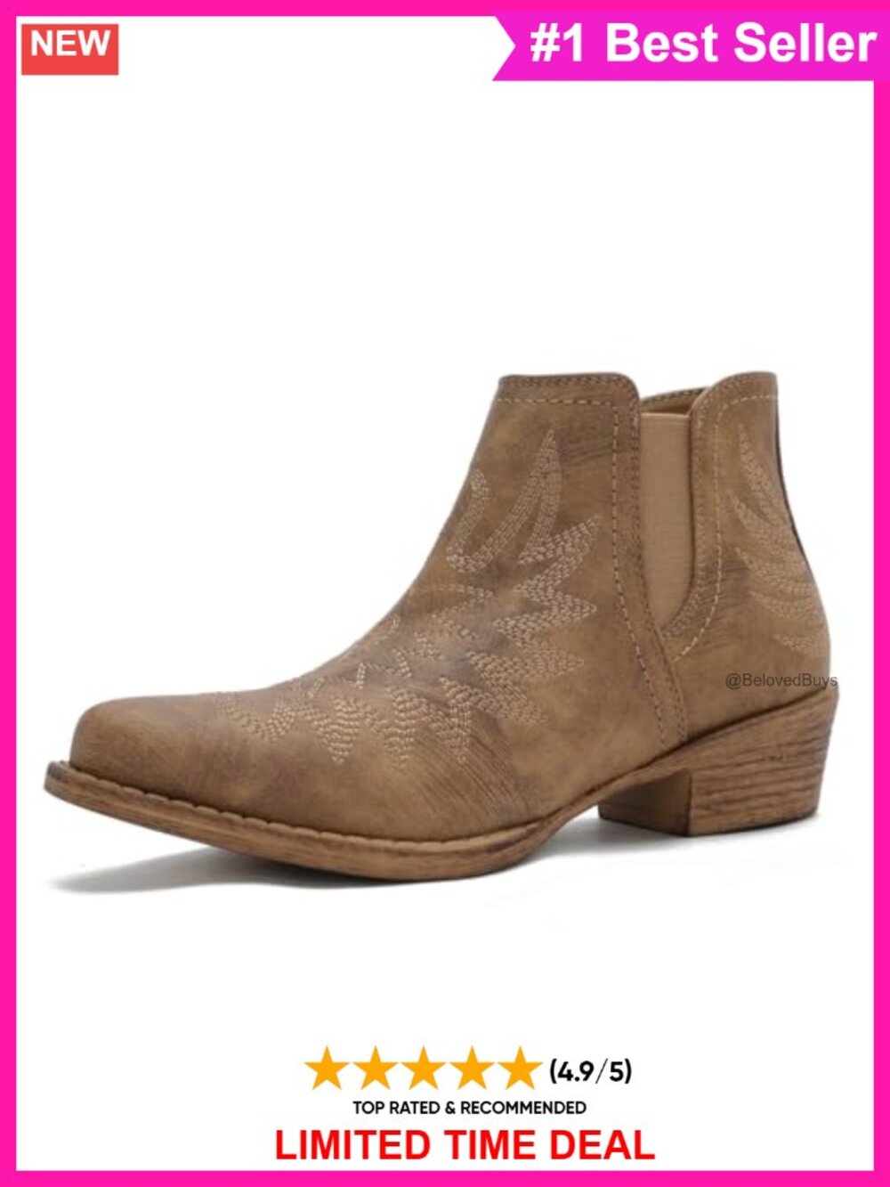 Western Cowboy Ankle Boots Faux Leather Chisel Toe Pull On